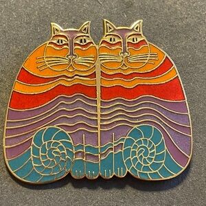 Iconic Laurel Burch “Rainbow Cats” Enamel Brooch.